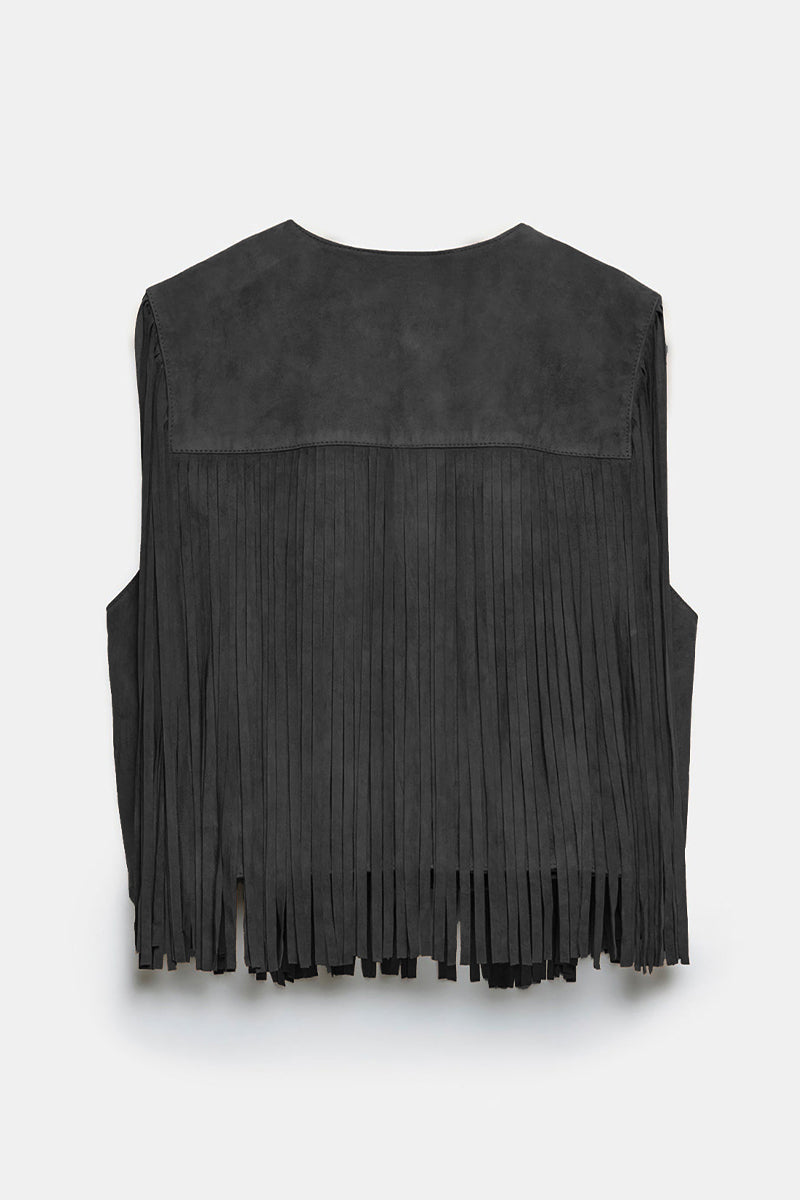 Street Color Fringed Trim O Neck Waistcoats