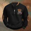 Men's Vintage Highland Cow Print Zip Collar Sweatshirt artswardrobe