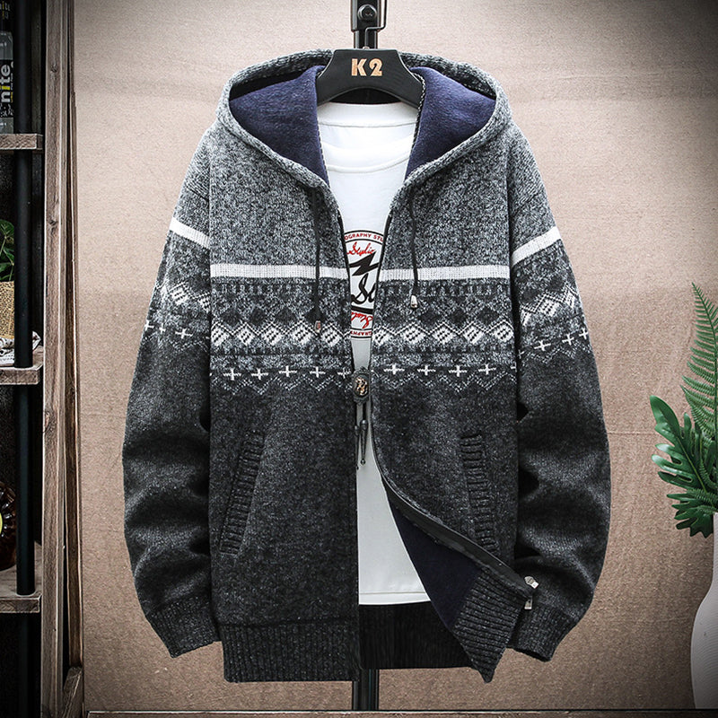 Men's Vintage Knitted Pattern Hooded Cardigan Sweater elevenforest