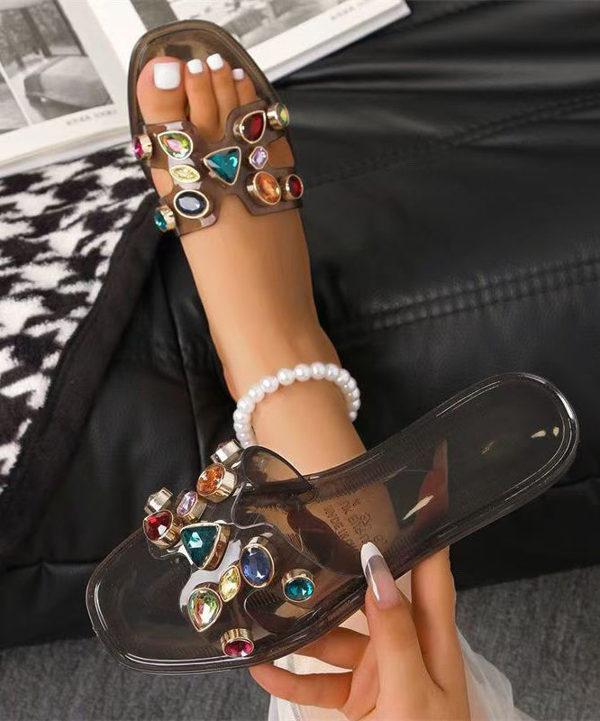 White Zircon Splicing Slide Sandals Peep Toe Ag1006