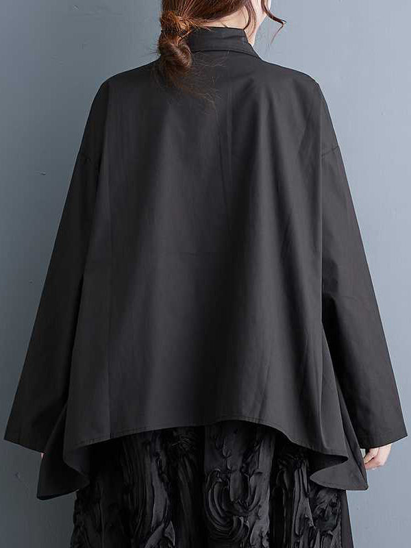 Long Sleeves Loose Asymmetric Printed Split-joint Lapel Blouses