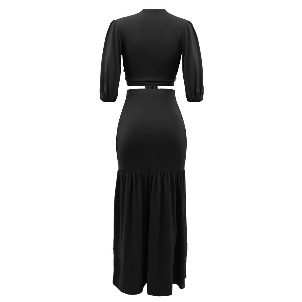 Spring Summer Slim Fit Short Top High Waist Skirt Office Two Piece Set