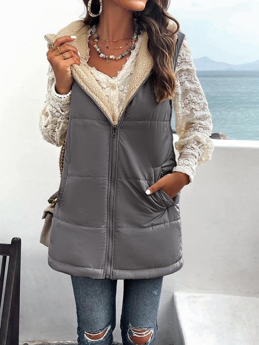 Fall and Forever Hooded Puffer Vest - Grey
