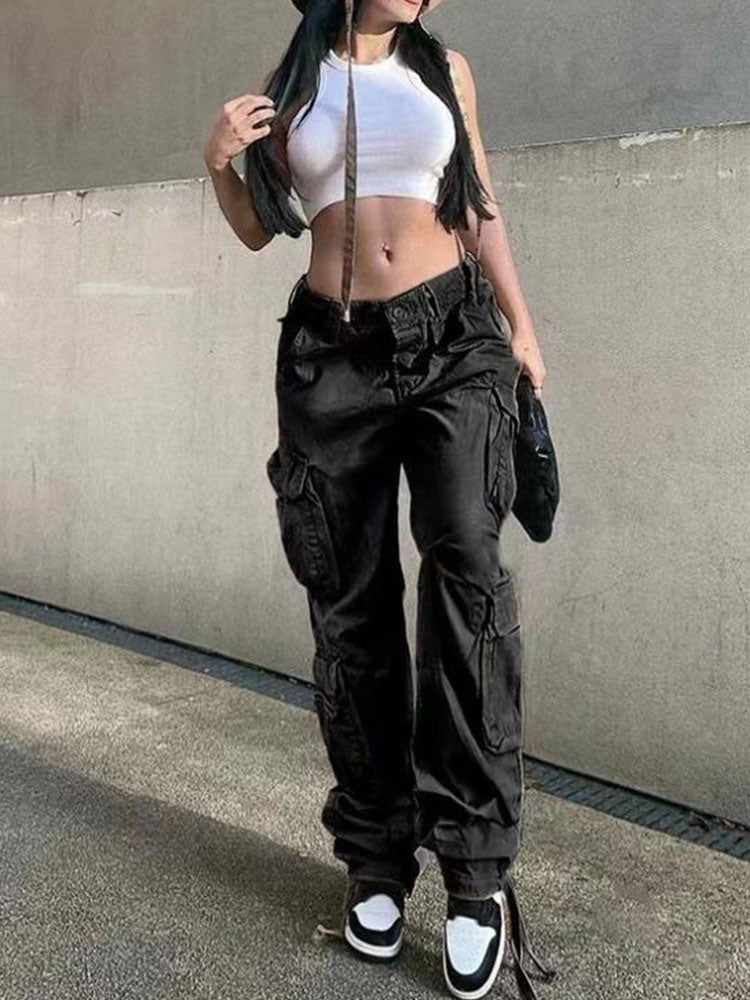 Cargo Pants Baggy Jeans 90s Pockets Wide Leg High Waist Straight Y2k Denim Trousers Overalls