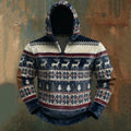 Comstylish Men's Vintage Merry Christmas Deer Art Hooded Flannel Sweatshirt