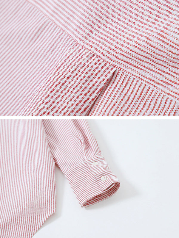 Urban Loose Striped Lapel Collar Blouses&shirts Tops