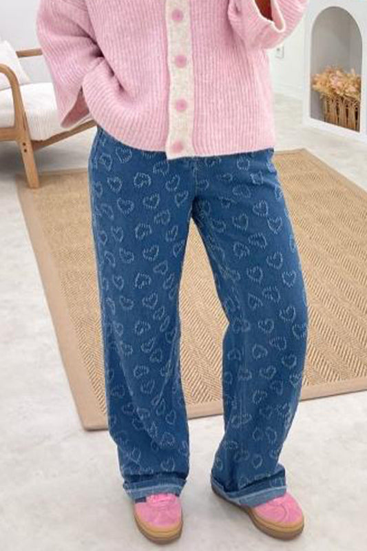 Heart Shaped Distressed Patchwork High Waist Loose Denim Jeans