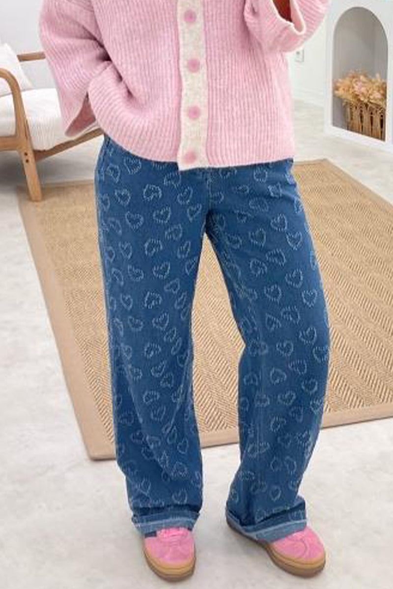 Heart Shaped Distressed Patchwork High Waist Loose Denim Jeans