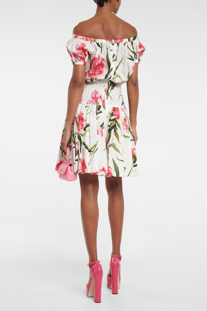 Off-shoulder Smocking Mini Dress