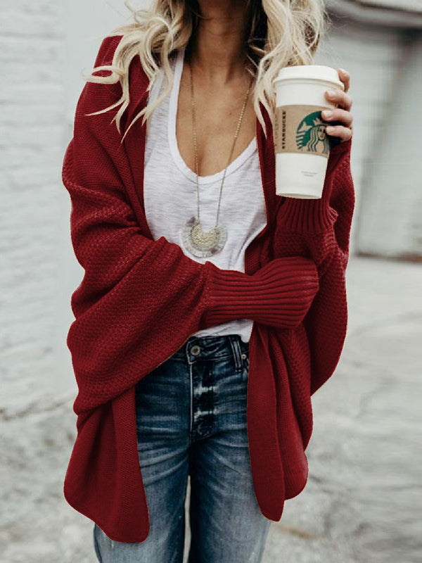 Batwing Sleeves Loose Color Cardigan Tops