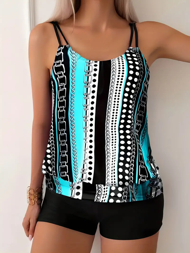 KS | Striped tankini with print