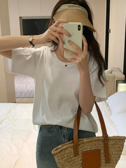 Summer New Color Slim ’s T-shirt I T-shirt Woman Grey Apricot Purple Red White O-neck Top