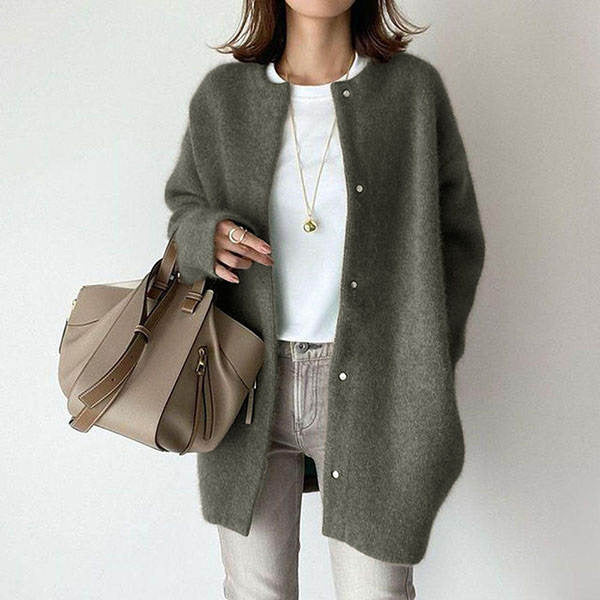 Retro Solid Color Loose Button Pocket Knitted Cardigan elevenforest