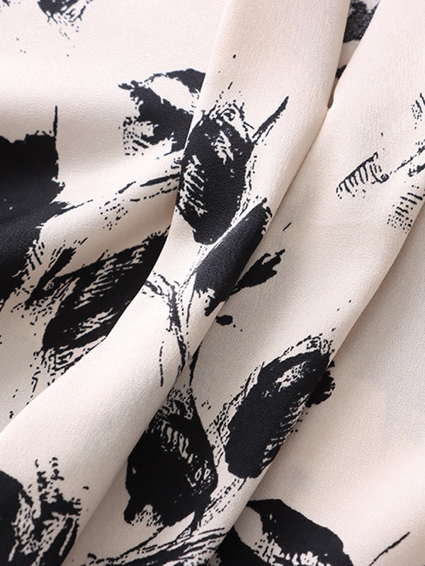 Loose Puff Sleeves Printed V-neck Blouses&shirts Tops