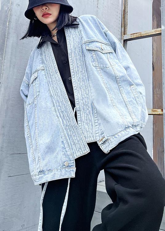 Handmade Pockets Fine Outwear Denim Light Blue Tunic Coat