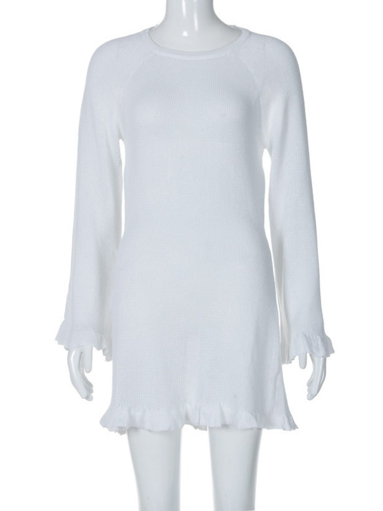 Taruxy Backless Knitted Mini Dress for Lace Up Long Sleeve Short Dresses Hot Club High Waist Dress Femme