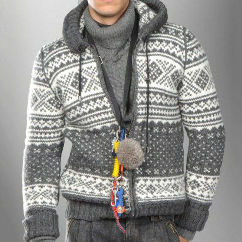 Mens Vintage Fair Isle Knitted Hooded Cardigan elevenforest