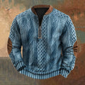Men's Vintage Knit Print Zip-Up Sweatshirt elevenforest