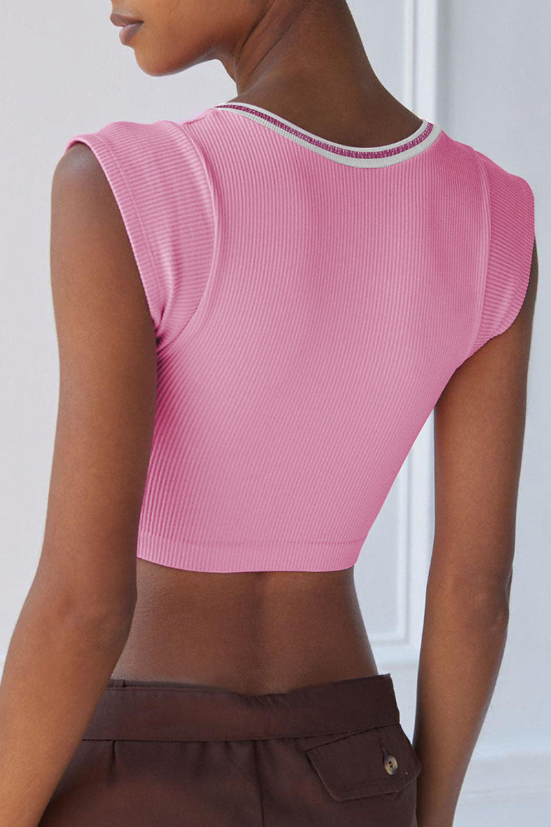 Street Patchwork U Neck T-shirts
