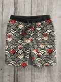 Japanese Waves And Cats Pattern Linen Blend Casual Shorts elevenforest