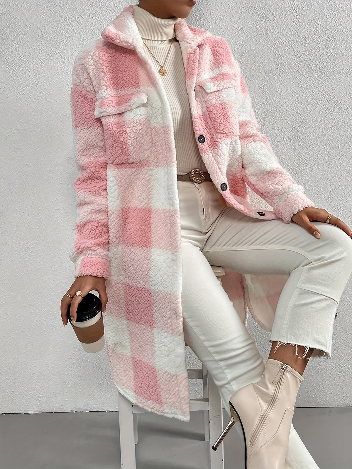 JO | Stylish plaid teddy coat