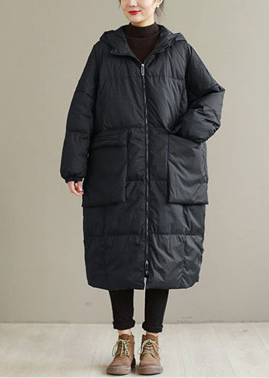 Black Warm Duck Down Winter Coats Zip Up Winter