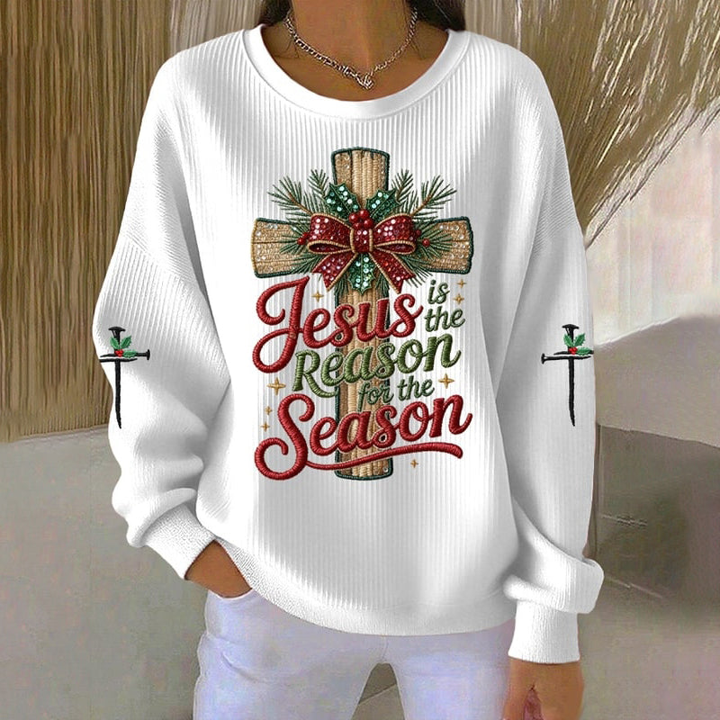 Comstylish Women's Christmas Cross Print Crew Neck Long Sleeve Sweatshirt