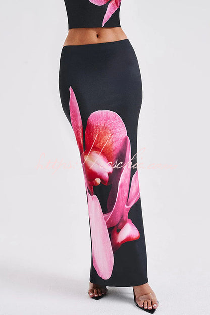 Allegra Abstract Print Stretch Strapless Tank and Elastic Waist Maxi Skirt Set