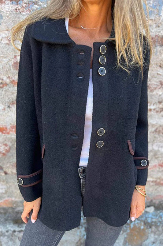 Color Lapel Long Sleeve Button Loose Coat