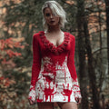 Halloween Blood Handprint & Rose Art Women's Knit V-neck Mini Dress artswardrobe