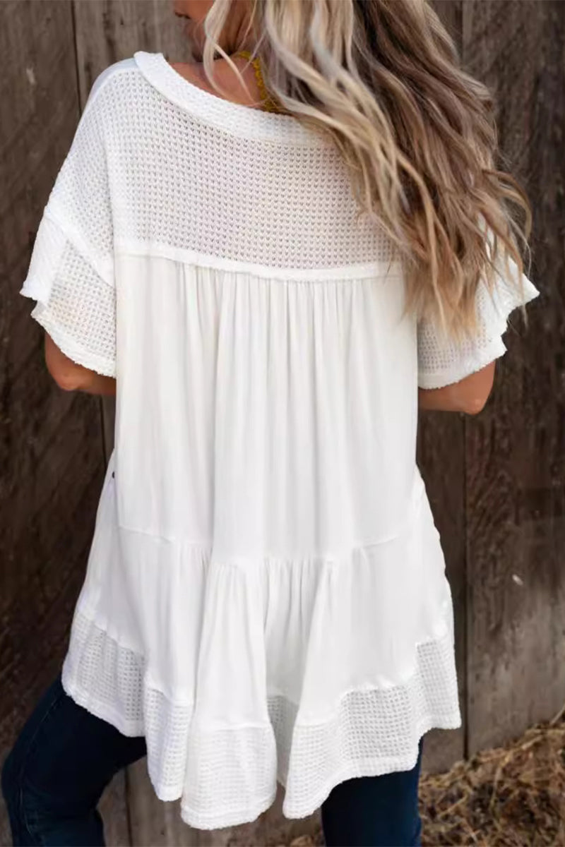 Color Beading V Neck T-shirts