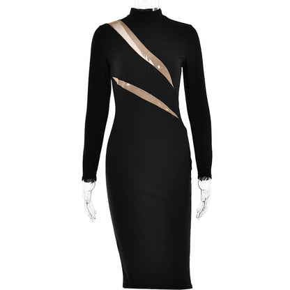 Spring Round Neck Long Sleeve Stitching Dress Dress – Print Mini Dress