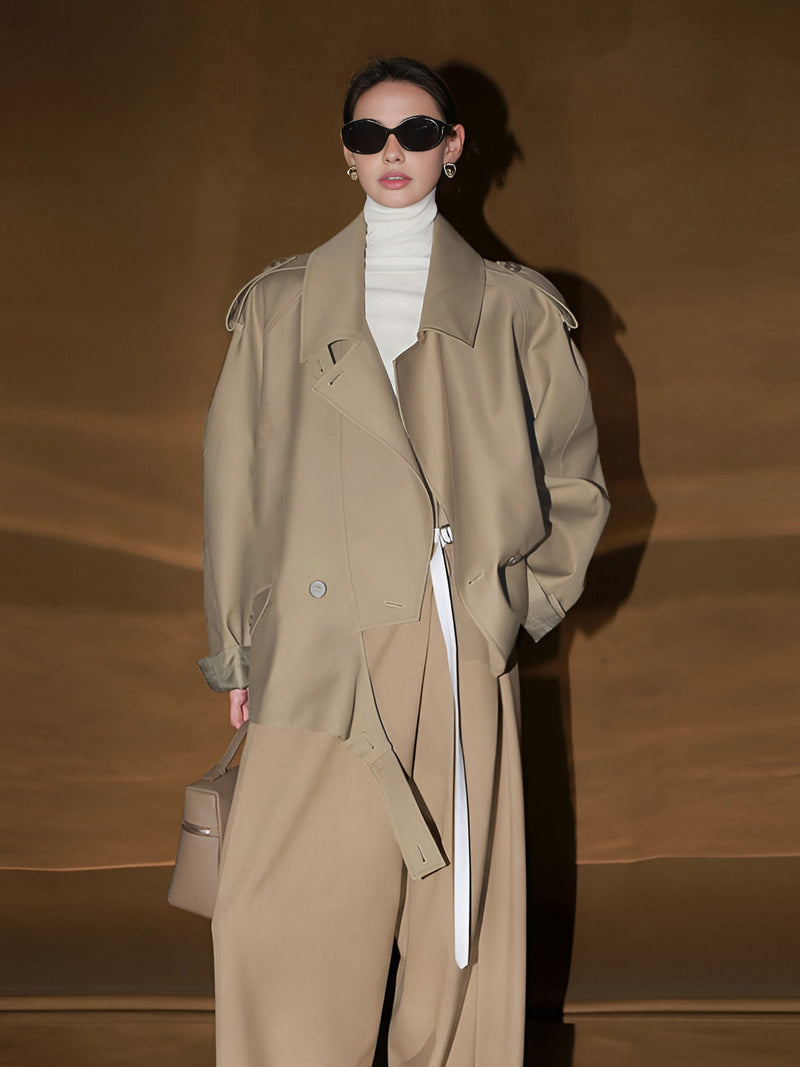 Asymmetrical Lapel Trench Coat