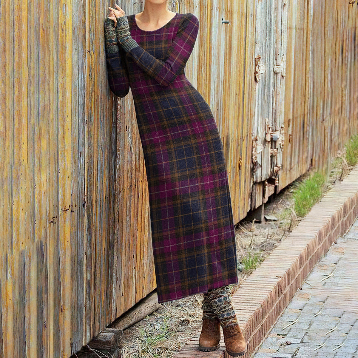 Vintage Scotland Plaid Crew Neck Wool Midi Dress elevenforest