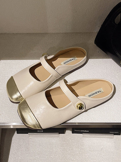 Contrast Color Shallow Cut Split-joint Square-toe Flats Mary Janes Slippers&mules