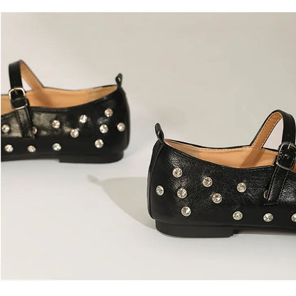 Studded Rhinestones Mary Jane One-line Buckle Ballet Flats