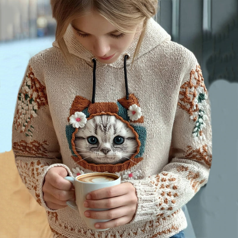 Comstylish Women's Cute Winter Cat Art Knitted Warm Sweater