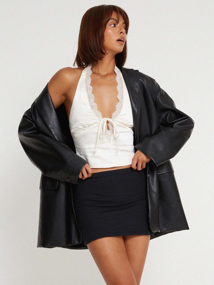 Kay Lace Trim Halter Satin Top