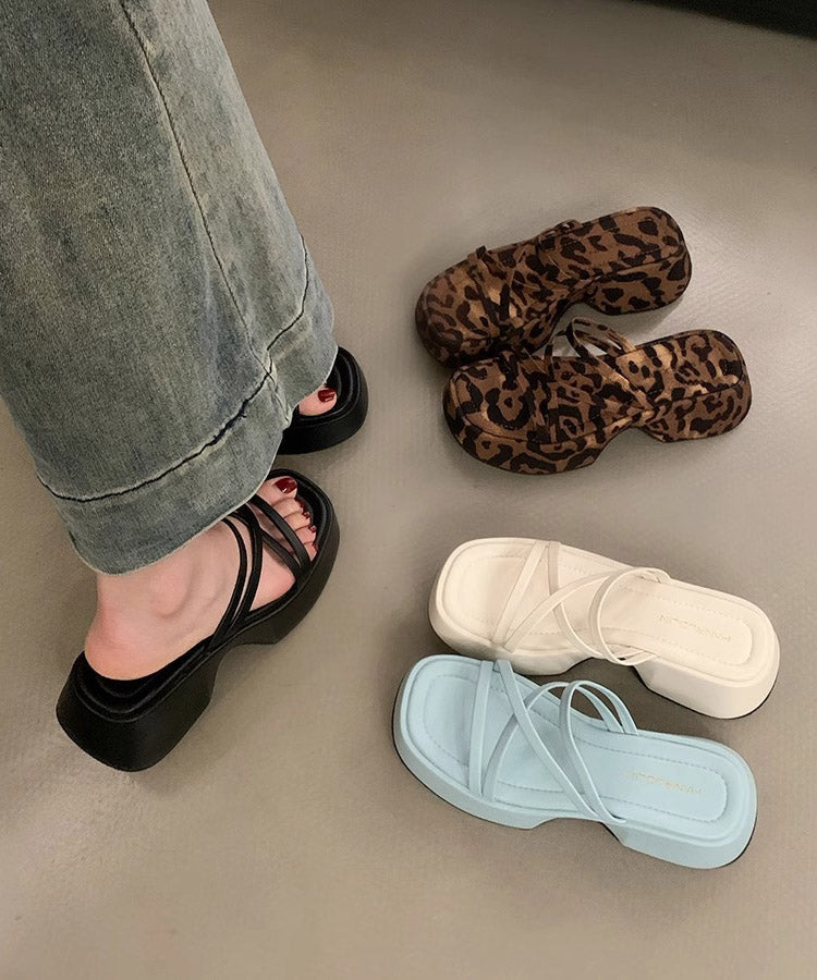 Leopard Platform Slide Sandals Peep Toe Aa028