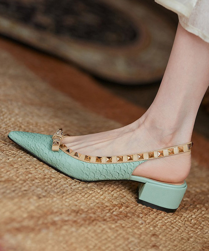 Rivet Splicing Chunky Sandals Beige Pointed Toe Oi016