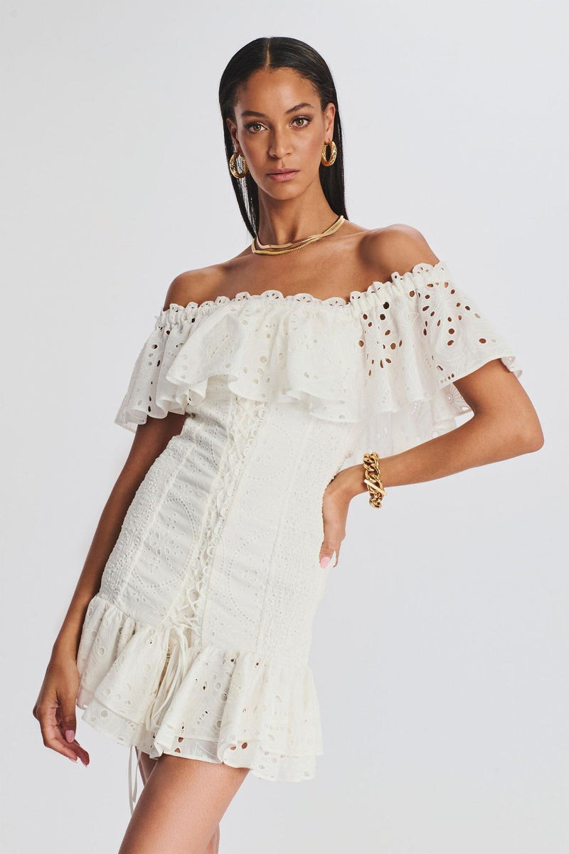 Ruffle Hem Lace Up Mini Dress