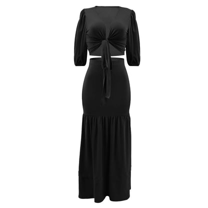 Spring Summer Slim Fit Short Top High Waist Skirt Office Two Piece Set
