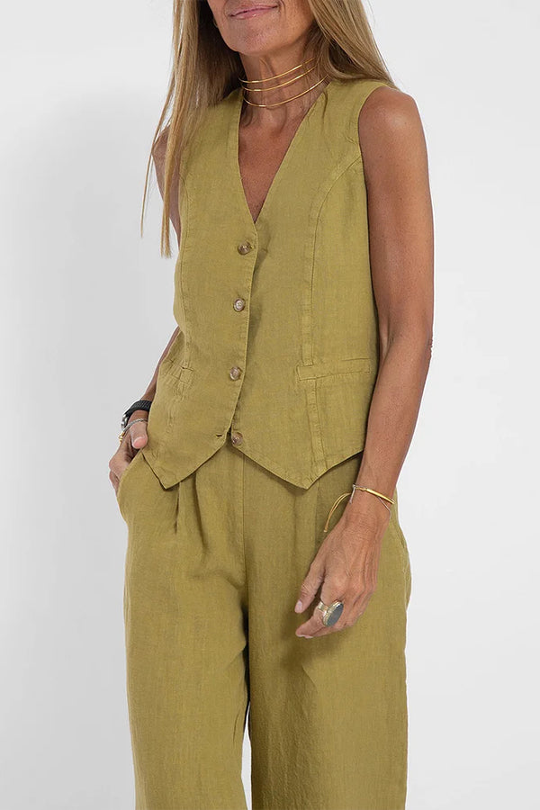 Linen Waistcoat Two Set Suits