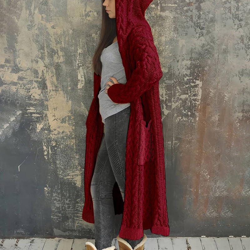 Women'S Solid Color Hooded Knitted Cardigan elevenforest
