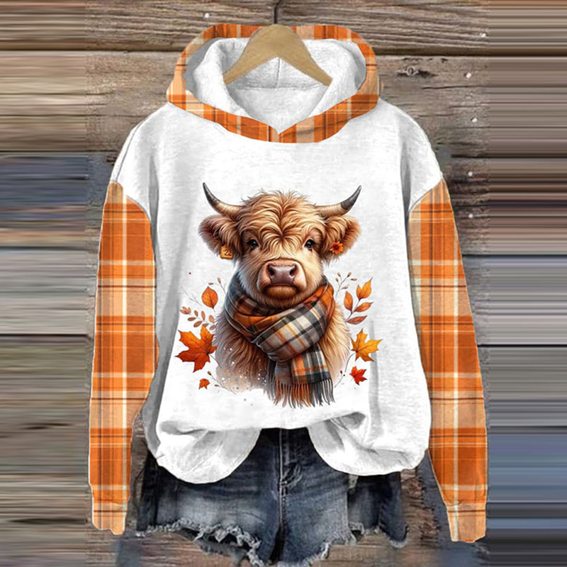 Women's Western Highland Cow Print Casual Hooded artswardrobe
