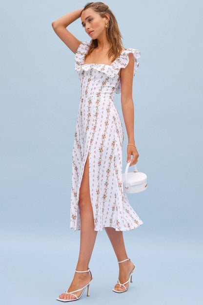 Sleeveless Ruffle Slit Midi Dress