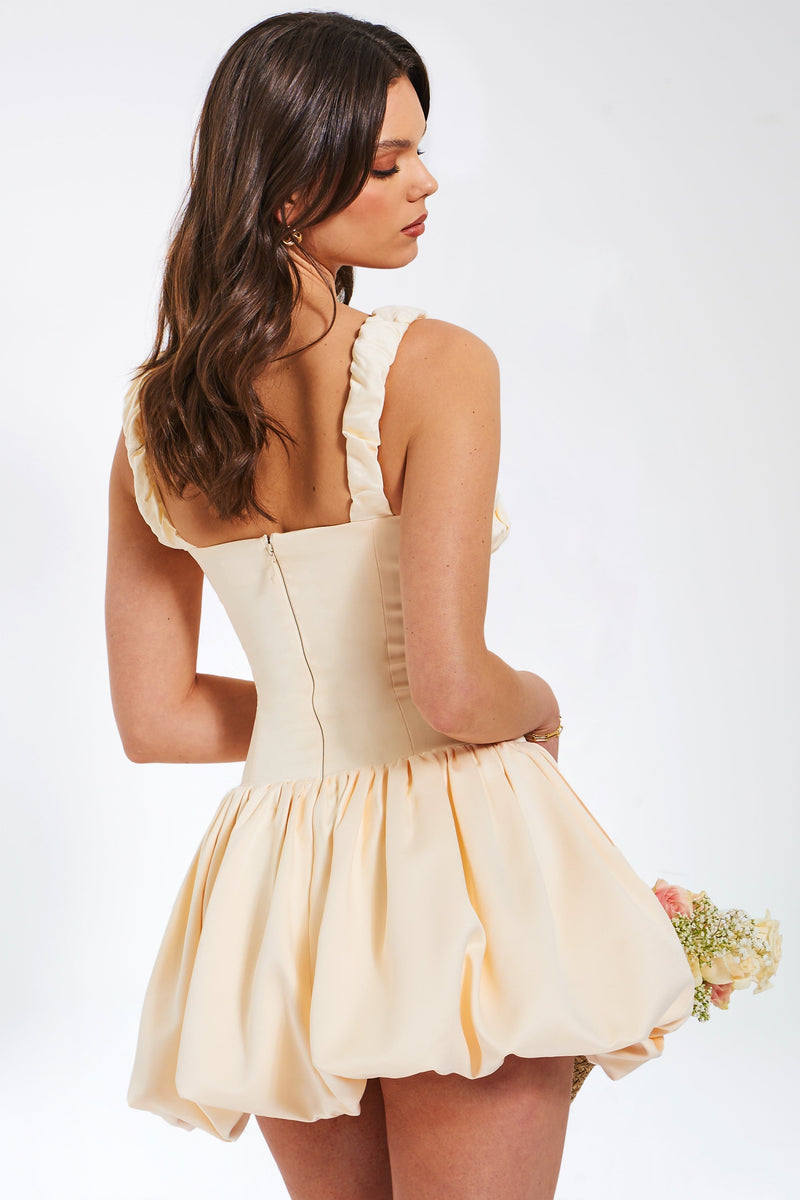Square Collar Bubble Hem Mini Dress