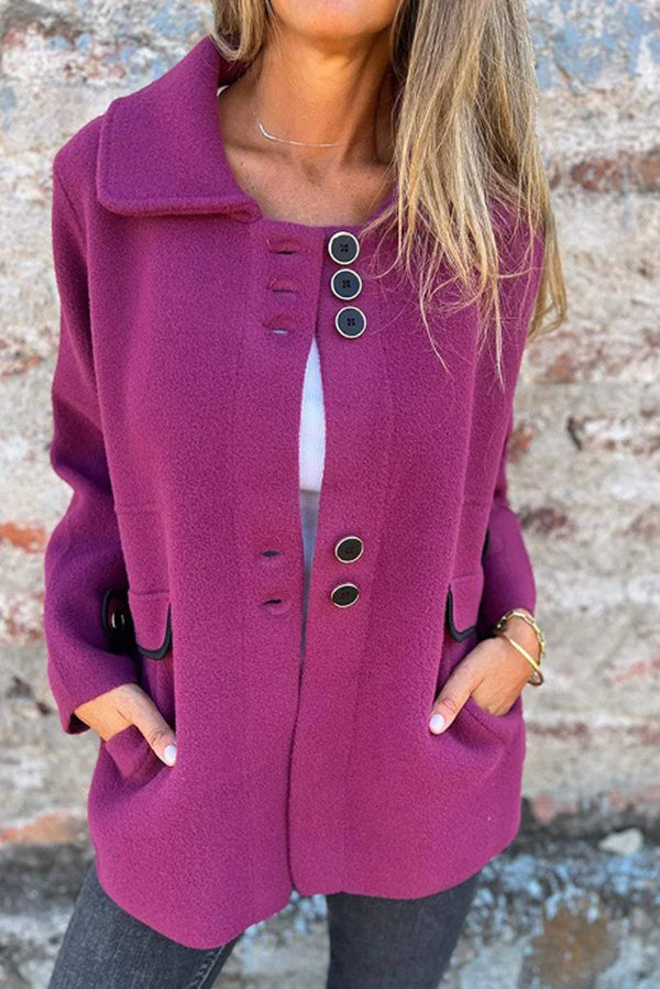 Color Lapel Long Sleeve Button Loose Coat