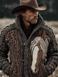 Men's Western Horse Celtic Cozy Chunky Cardigan artswardrobe