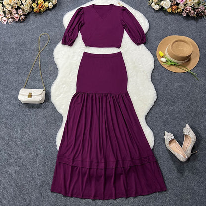 Spring Summer Slim Fit Short Top High Waist Skirt Office Two Piece Set